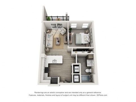 Floor plan for studio, 1 bath, 578 sqft